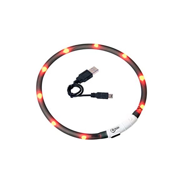 Ledes szilikon világító nyakkarika, USB töltővel, méretre vágható 70cm (fekete színű)
