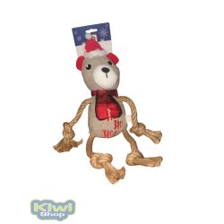 Karácsonyi sípolós kötélkezű- és lábú maci 40cm