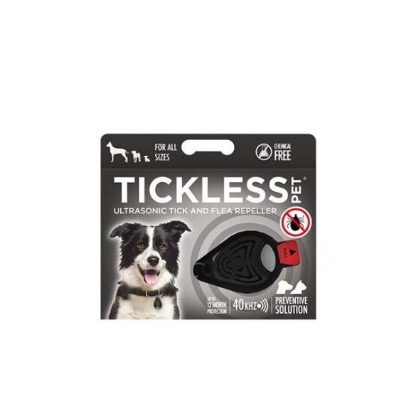 Vegyszermentes ultrahangos kullancs- és bolhariasztó medál kutyáknak és macskáknak, TICKLESS - fekete