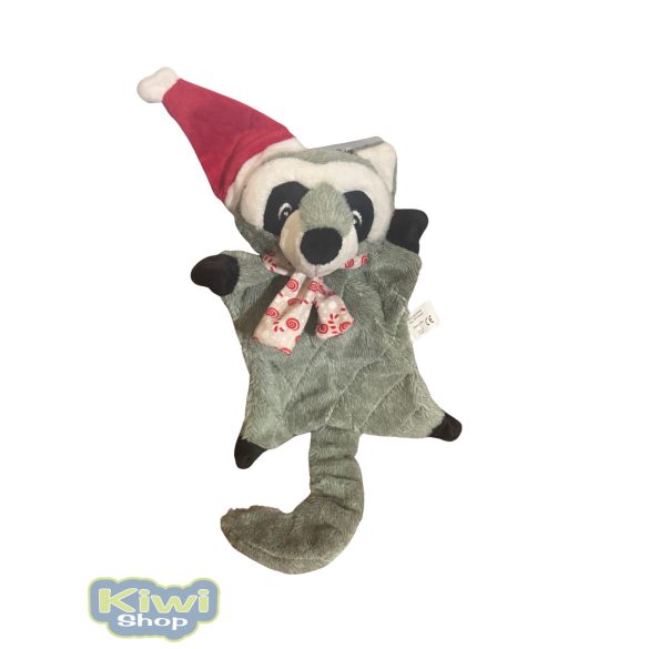 Karácsonyi zörgős-sípolós plüss mosómedve 42cm