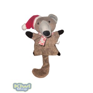Karácsonyi zörgős-sípolós plüss maci 42cm