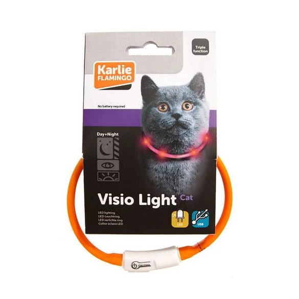 Ledes szilikon világító nyakkarika, USB töltővel, méretre vágható cicáknak és kistestű kutyáknak 35cm (piros színű)