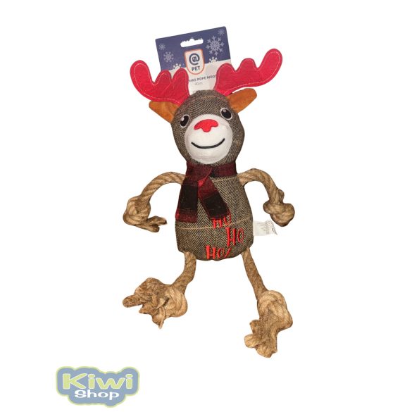 Karácsonyi sípolós kötélkezű- és lábú rénszarvas 40cm