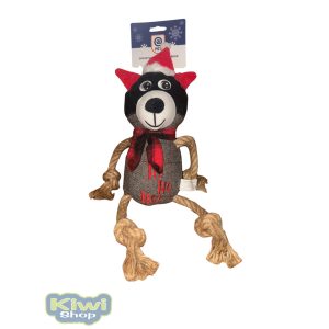 Karácsonyi sípolós kötélkezű- és lábú barna maci 40cm