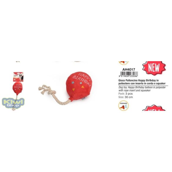 Sípolós plüss szülinapi lufi játék 30cm