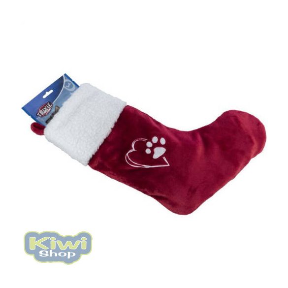 Xmas karácsonyi, plüss zokni, piros/fehér függeszthető (47cm)