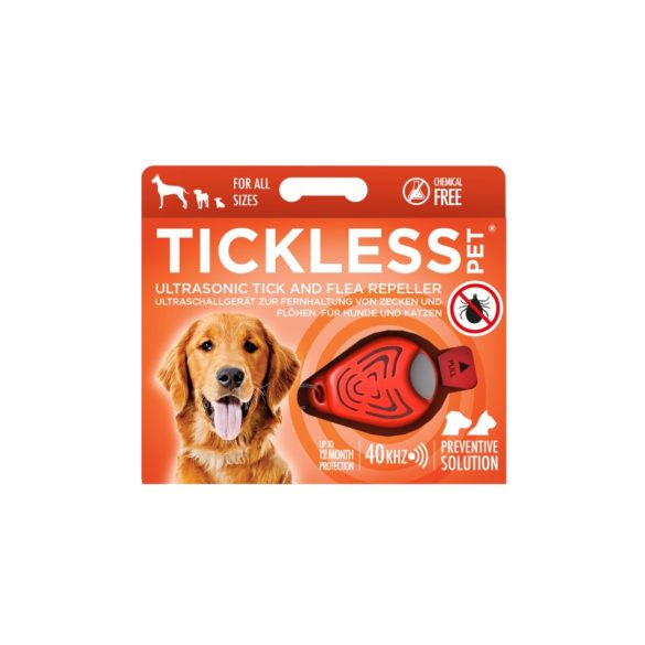 Vegyszermentes ultrahangos kullancs- és bolhariasztó medál kutyáknak és macskáknak, TICKLESS - narancs